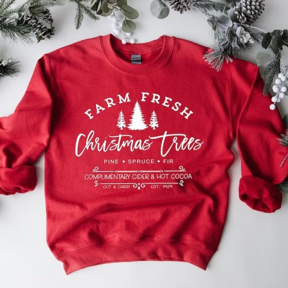 Farm Fresh Christmas Trees Sweatshirt Pine Spruce Fir Christmas Sweatshirt 17